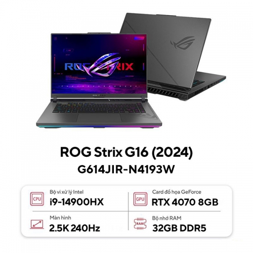 Laptop Asus ROG Strix G16 G614JIR-N4193W (Core i9-14900HX | 32GB | 1TB | RTX 4070 8GB | 16inch WQXGA 240Hz | Win 11 | Xám)