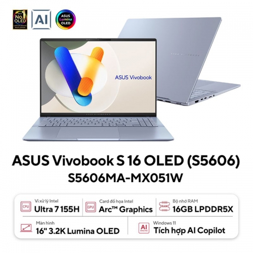 Laptop Asus Vivobook S 16 OLED S5606MA-MX051W (Core Ultra 7 155H | 16GB | 512GB | Intel Arc Graphics | 16.0inch 3.2K OLED | Win 11 | Xanh)