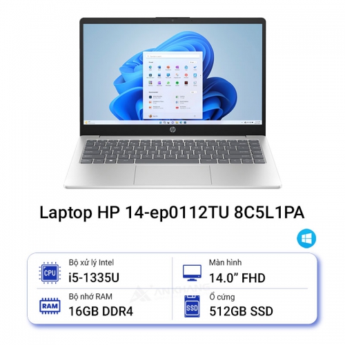 Laptop HP 14s-ep0112TU 8C5L1PA (Intel Core i5-1335U | 16GB | 512GB | Intel Iris Xe | 14 inch FHD | Win 11 | Bạc)