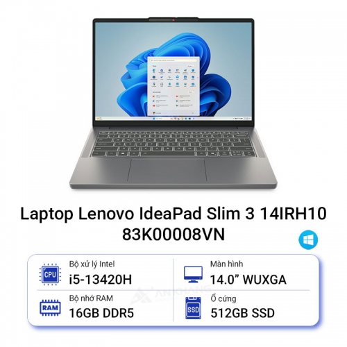 Laptop Lenovo IdeaPad Slim 3 14IRH10 83K00008VN (Intel Core i5-13420H | 16GB | 512GB | Intel UHD | 14 inch WUXGA | Win 11 | Xám)